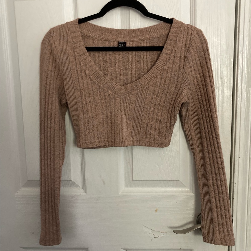 SHEIN long sleeve brown crop top
